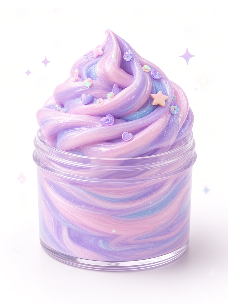 Lavender and pink Lilac Swirl slime in a clear jar